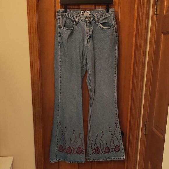 Z. Cavaricci Blue Flare Wide Leg Jeans with Decorative Pattern - Picture 1 of 7